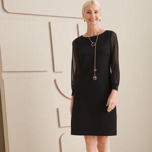 Chico’s New Women’s US 8 Solid Black Mesh Long Sleeve‎ Shift Dress